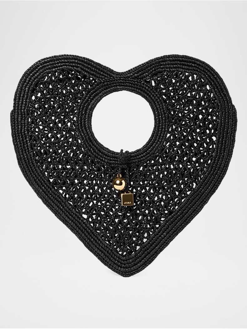 Jacquemus Black Woven Heart Tote With White Tassels
